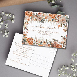 Carte Postale Faire-part Boho Terracotta Rouille Beige Floral Script Déplac