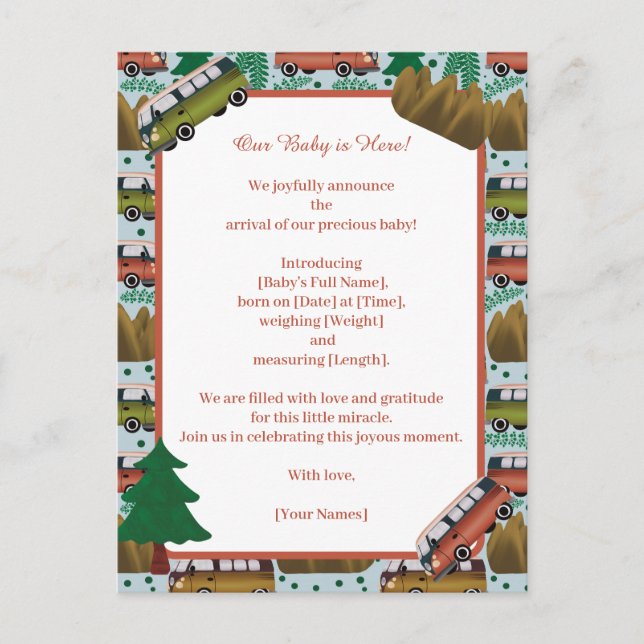 Carte Postale Faire-part Bois Camper Baby Boy (Devant)