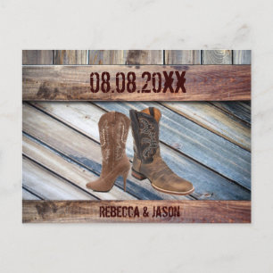 Carte Postale Faire-part bois de grange Cowboy Western  Mariage enregistrer