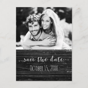 Carte Postale Faire-part Bois Noir SAUVER LA DATE Glam Rustique Mariage Pho