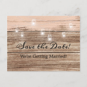 Carte Postale Faire-part Bois Rose Rustique et Lanternes
