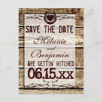 Carte Postale Faire-part Bois rustique Enregistrer la date Obtenir hitched 