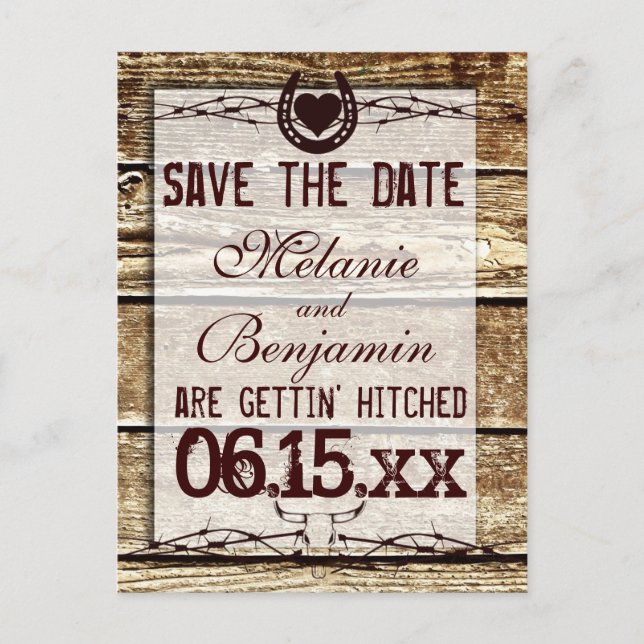 Carte Postale Faire-part Bois rustique Enregistrer la date Obtenir hitched  (Devant)