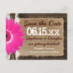 Carte Postale Faire-part Bois rustique rose marguerite Enregistrer la date