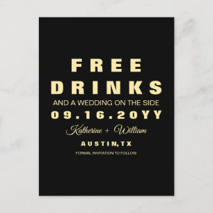 Carte Postale Faire-part Boissons gratuites amusantes Mariage Sauvez la dat