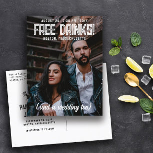 Carte Postale Faire-part Boissons gratuites ! Cool Mariage moderne Enregist