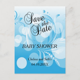 Carte Postale Faire-part Bokeh Bleu Bébé Floride   Baby Shower Garçon