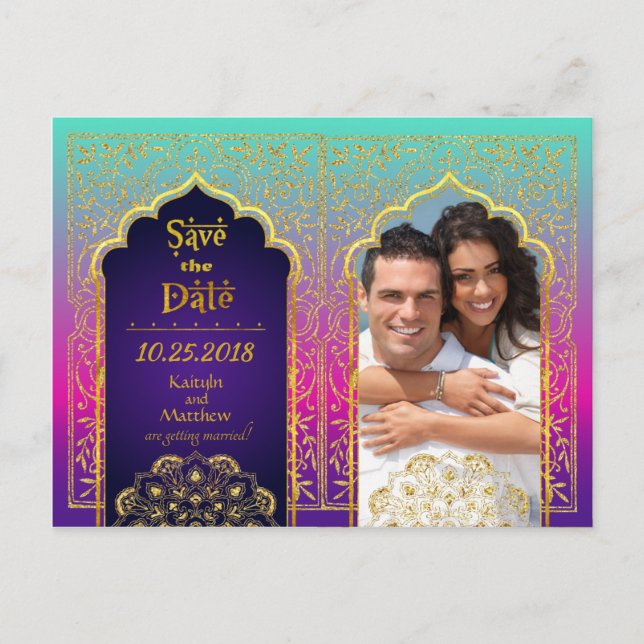 Carte Postale Faire-part Bollywood Arabian Nights Enregistrez la date (Devant)
