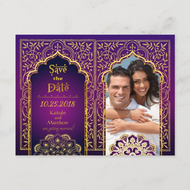 Carte Postale Faire-part Bollywood Arabian Nights Enregistrez la date (Devant)