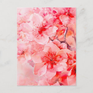 Carte Postale Faire-part Bonheur de fleur de cerisier aquarelle