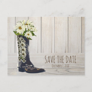 Carte Postale Faire-part Boot rustique avec marguerites Enregistrer la date