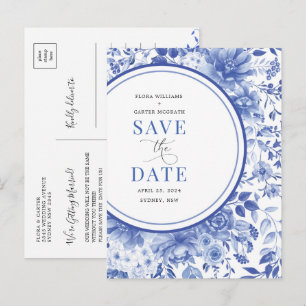 Carte Postale Faire-part Botanique Bleu Chinoiserie Mariage Enregistrer la