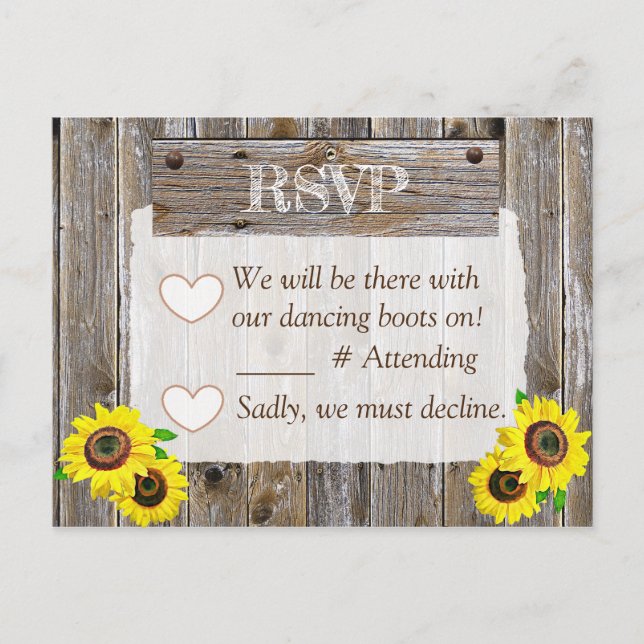 Carte Postale Faire-part Bottes de Cowboy et Tournesols Réponse Mariage (Devant)