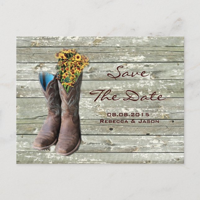 Carte Postale Faire-part bottes de cowboy mariage western country save the  (Devant)