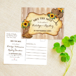 Carte Postale Faire-part Bottes et chapeau de cowboy rustiques aquarelle to