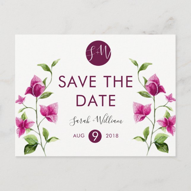 Carte Postale Faire-part Bougainvilliers Roses Fleur Enregistrer La Date Ca (Devant)