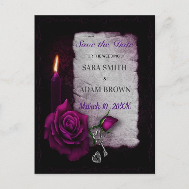 Carte Postale Faire-part Bougie Rose Violette Enregistrer la Date Gothique  (Devant)