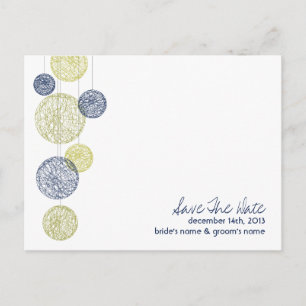Carte Postale Faire-part Boules de ficelle jaune marine Mariage Économisez 