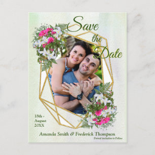 Carte Postale Faire-part Bouquet de fleurs en or géométrique pailleté Enreg