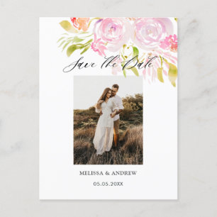 Carte Postale Faire-part Bouquet de roses à l'aquarelle Save The Date
