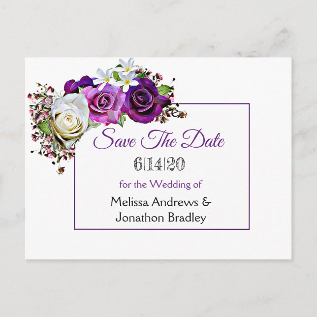 Carte Postale Faire-part Bouquet de roses violettes Mariage Enregistrer la  (Devant)
