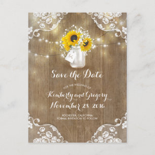 Carte Postale Faire-part Bouquet de tournesols Mason Jar Rustique Enregistr