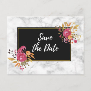 Carte Postale Faire-part Bouquets de Corner Floral Rose sur Noir Enregistre