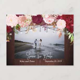Carte Postale Faire-part Bourgogne Bois Fleurs Mariage Économisez La Date