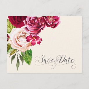Carte Postale Faire-part Bourgogne/crème rose Enregistrer la date ID584