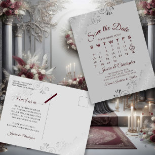 Carte Postale Faire-part Bourgogne en mariage gris Enregistrer la date Cale