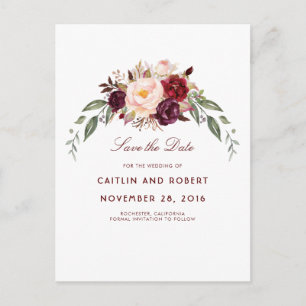 Carte Postale Faire-part Bourgogne Floral Enregistrer la date