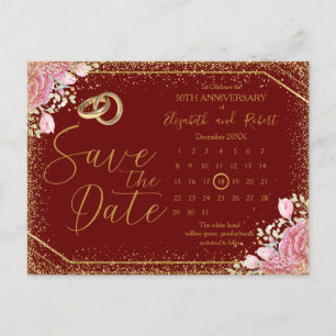 Carte Postale Faire-part Bourgogne Floral Gliter Anniversaire Enregistrer L