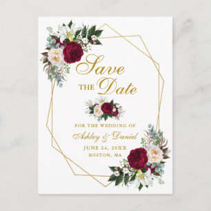 Carte Postale Faire-part Bourgogne Floral Vert Or Enregistrer La Date