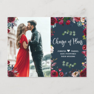 Carte Postale Faire-part Bourgogne Marine Floral Photo Mariage Reporté