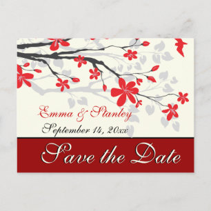 Carte Postale Faire-part Branche de magnolia mariage rouge personnalisé Sav