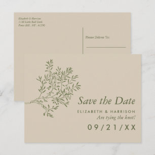 Carte Postale Faire-part Branche d'olivier, Économisez la date de mariage r