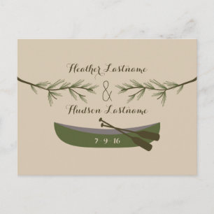 Carte Postale Faire-part Branches de feuillus persistants + Canot Rustique 