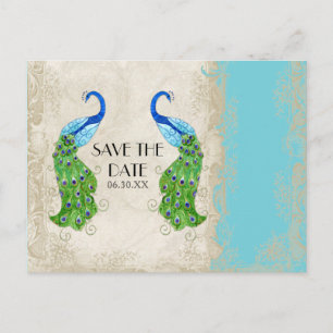 Carte Postale Faire-part Broderie ancienne vintage turquoise de style Art D