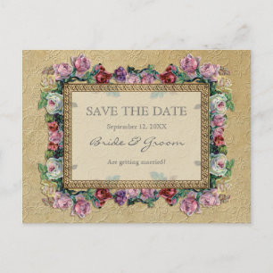 Carte Postale Faire-part Broderie Florale de Soie Dorée Élégant Formel Cart