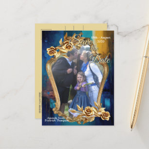 Carte Postale Faire-part bronze Abstrait, style baroque bleu or