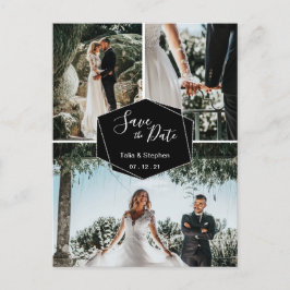 Carte Postale Faire-part Brosse moderne Script Couple 3 Photo Économisez No