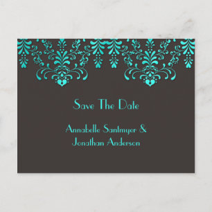 Carte Postale Faire-part Brown Avec Flore Turquoise Enregistrer La Date