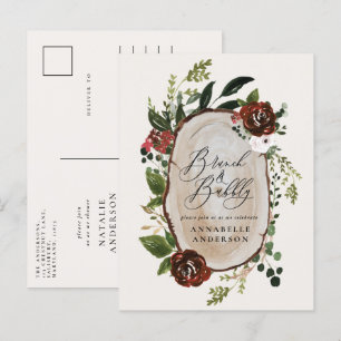 Carte Postale Faire-part Brun de douche nuptiale rustique et bourgogne