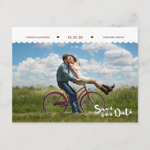 Carte Postale Faire-part Brush Script photo Pois amusant Enregistrer la dat