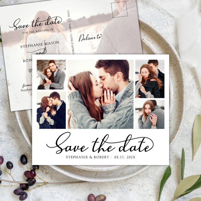 Carte Postale Faire-part Budget Chic 5 Photo Collage Mariage Enregistrer La (Créateur téléchargé)