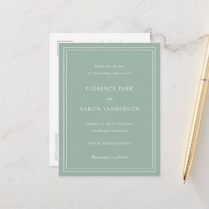 Carte Postale Faire-part Budget de mariage vert sauge Économisez la date