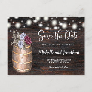 Carte Postale Faire-part Budget Rustique Fleurs de Tonneau Enregistrer la D