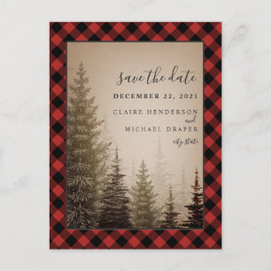 Carte Postale Faire-part Buffalo Plaid Mariage À feuillage persistant Enreg