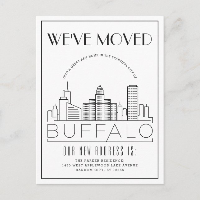 Carte Postale Faire-part Buffalo Skyline Moderne Deco | Changement d'adress (Devant)