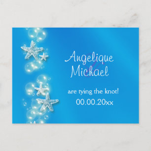 Carte Postale Faire-part Bulles d'étoiles de mer bleue blanche plage sauveg